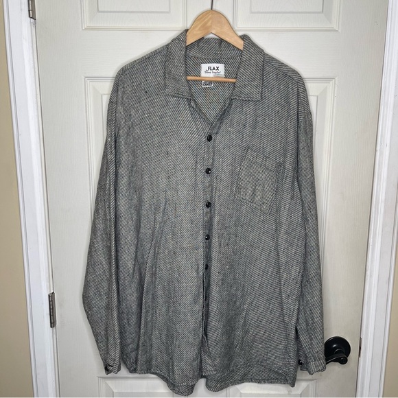 Flax By Jeanne Engelhart 100% Linen Button Up Shirt Top Gray Sz L - Picture 1 of 7